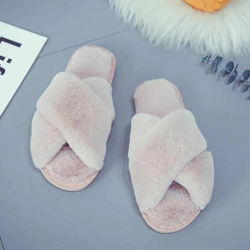 Winter Women Cozy Home Furry Slippers Women's Clothing Pink 36-37 - DailySale