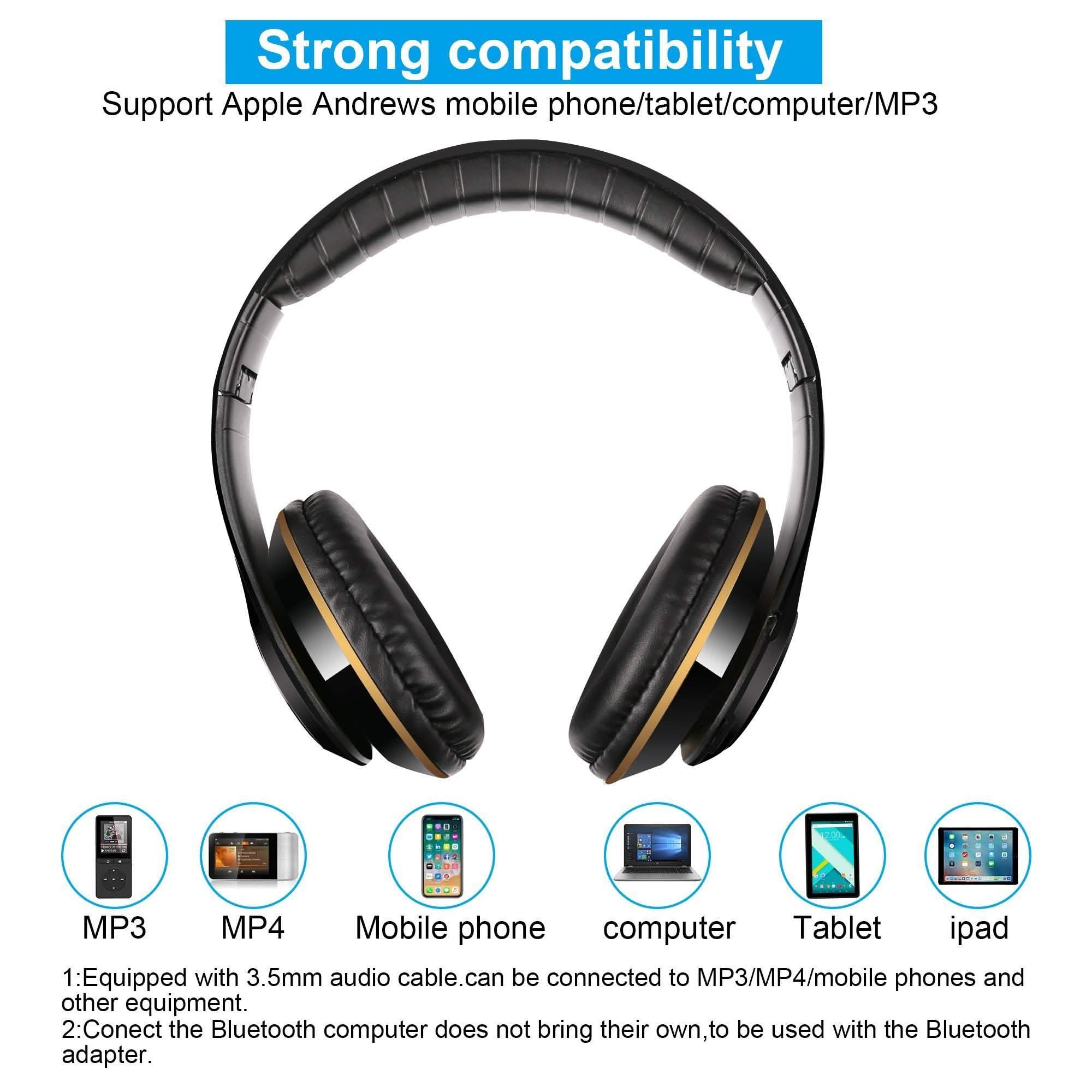 Wireless Bluetooth Headphones Stereo Heavy Bass Earphones Over the Ear Headset Headphones & Audio - DailySale