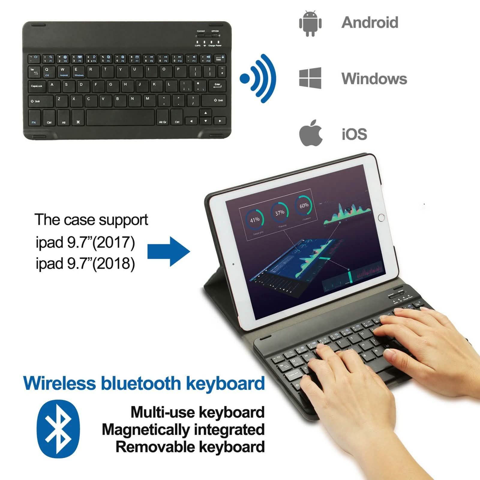 Wireless Bluetooth Keyboard Case with Keyboard for iPad 9.7" 17/18 A1822, A1823 and A1893 Mobile Accessories - DailySale