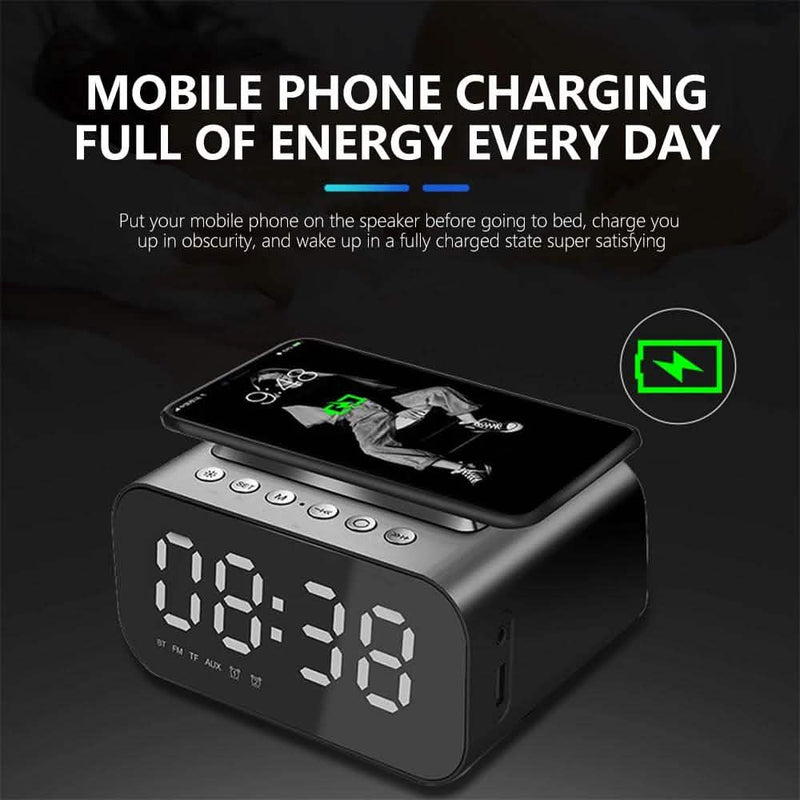 Wireless Charger Alarm Clock Bluetooth Speaker LED Smart Digital Clock Mobile Accessories - DailySale