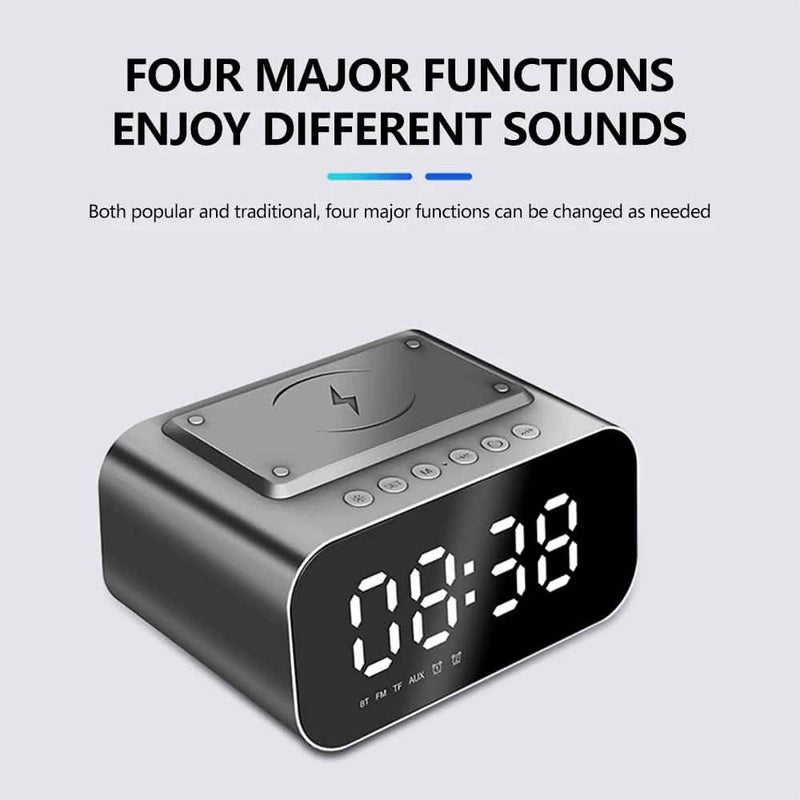 Wireless Charger Alarm Clock Bluetooth Speaker LED Smart Digital Clock Mobile Accessories - DailySale
