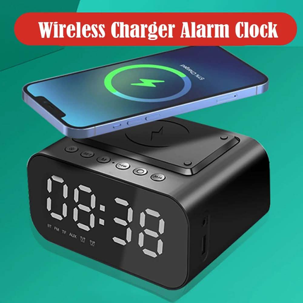 Wireless Charger Alarm Clock Bluetooth Speaker LED Smart Digital Clock Mobile Accessories - DailySale