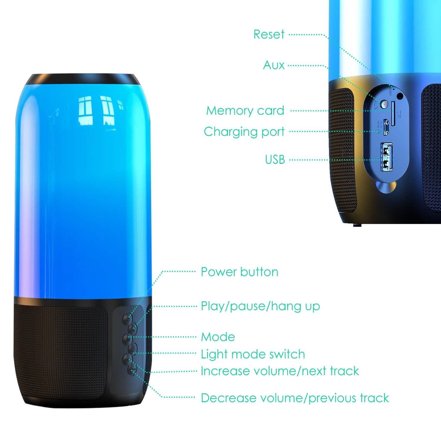 Wireless Portable Speaker with Color Changing Light Speakers - DailySale