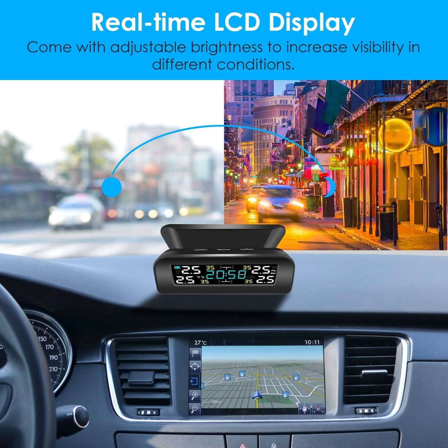 Wireless Solar Car Tire Pressure Monitoring System Auto Tire Pressure with Sensors Temperature Alarm Automotive - DailySale
