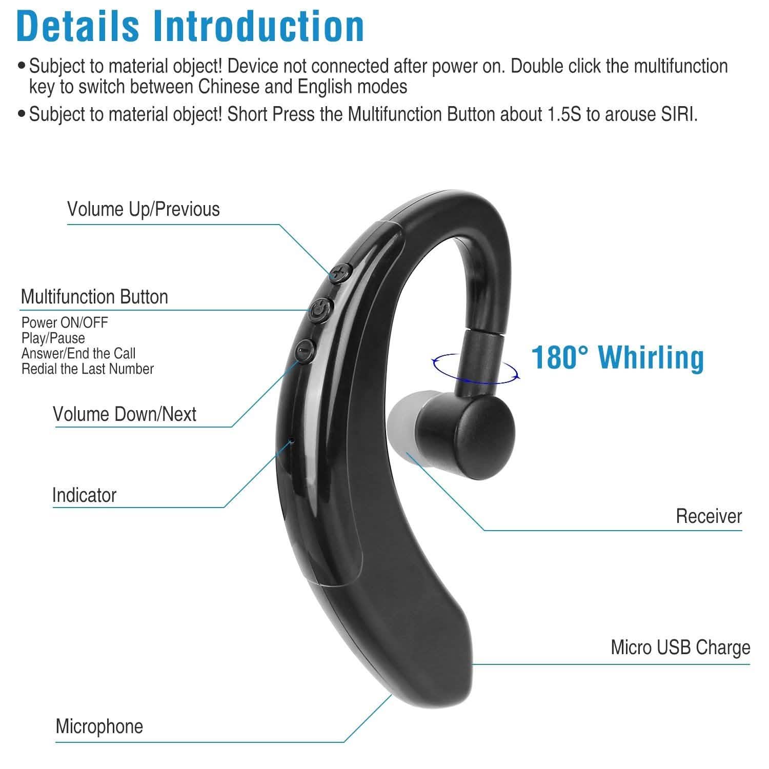Wireless V5.0 Earpiece Noise Cancelling Driving Earbud Headphones & Audio - DailySale