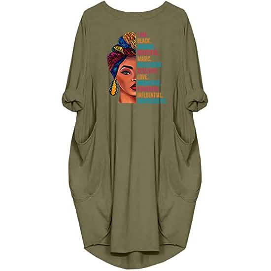 Front view of a Woman's Long Sleeve Loose Pocket Oversize Tunic Dress in green against a white background
