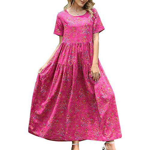 Women Casual Loose Bohemian Floral Dress Women's Dresses Pink S - DailySale