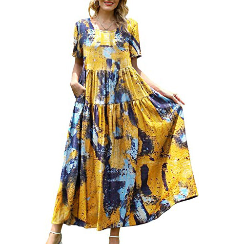 Women Casual Loose Bohemian Floral Dress Women's Dresses Yellow S - DailySale