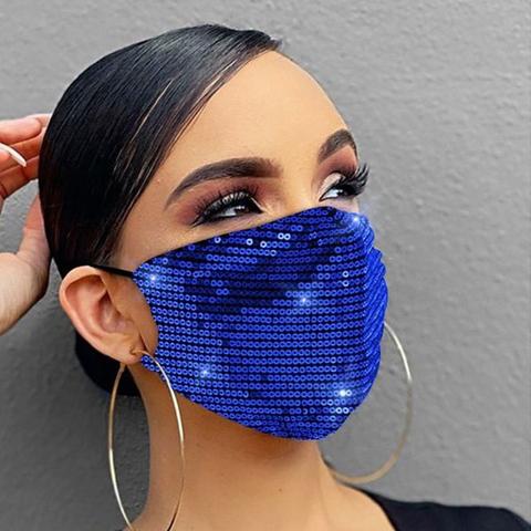 Women Fashion Sequins Breathable Washable and Reusable Mouth Mask Face Masks & PPE Blue - DailySale