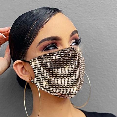 Women Fashion Sequins Breathable Washable and Reusable Mouth Mask Face Masks & PPE Gold - DailySale