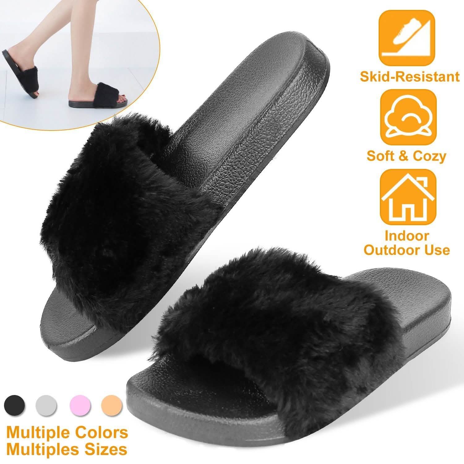 Women Faux Fur Slippers Open Toe Women's Clothing - DailySale