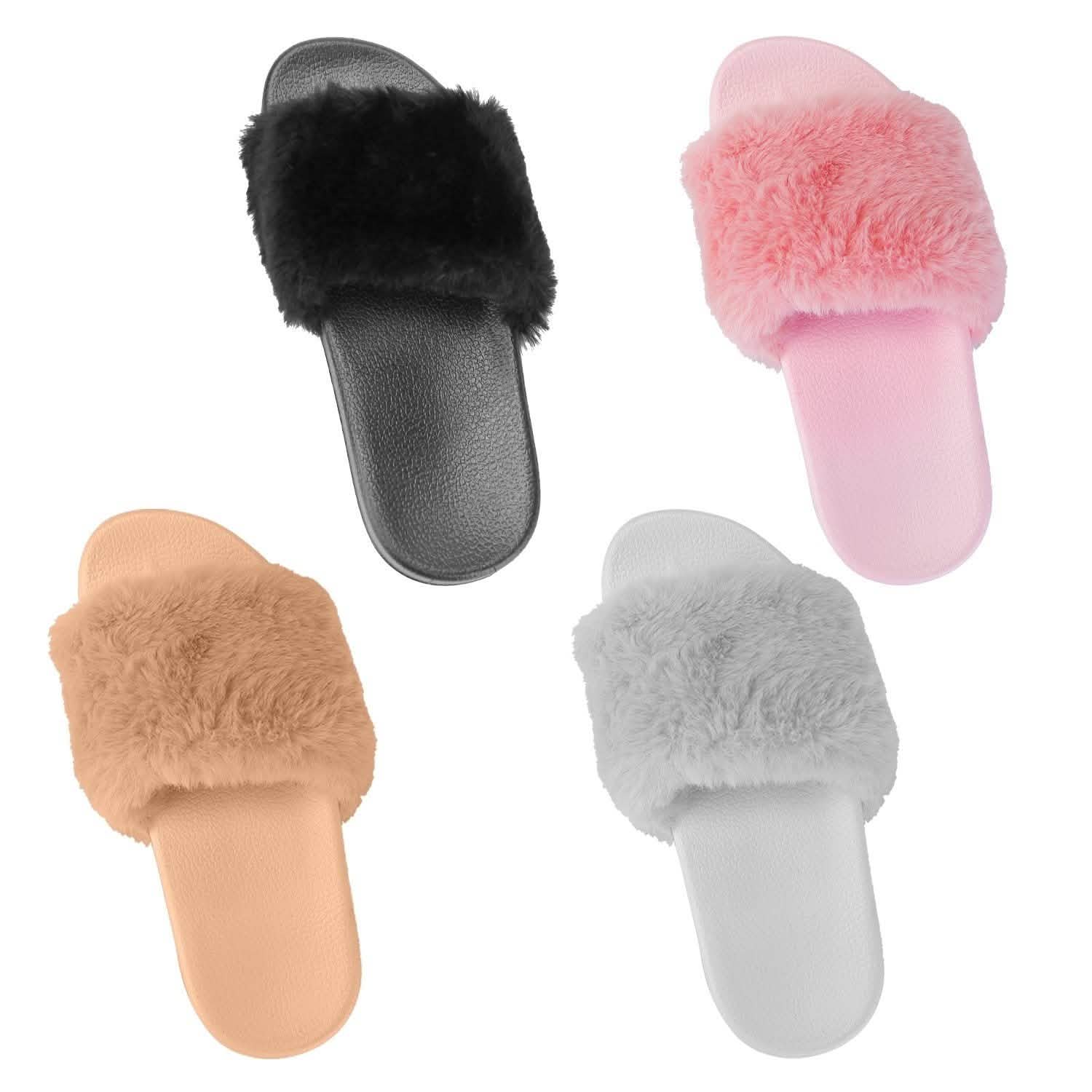 Women Faux Fur Slippers Open Toe Women's Clothing - DailySale