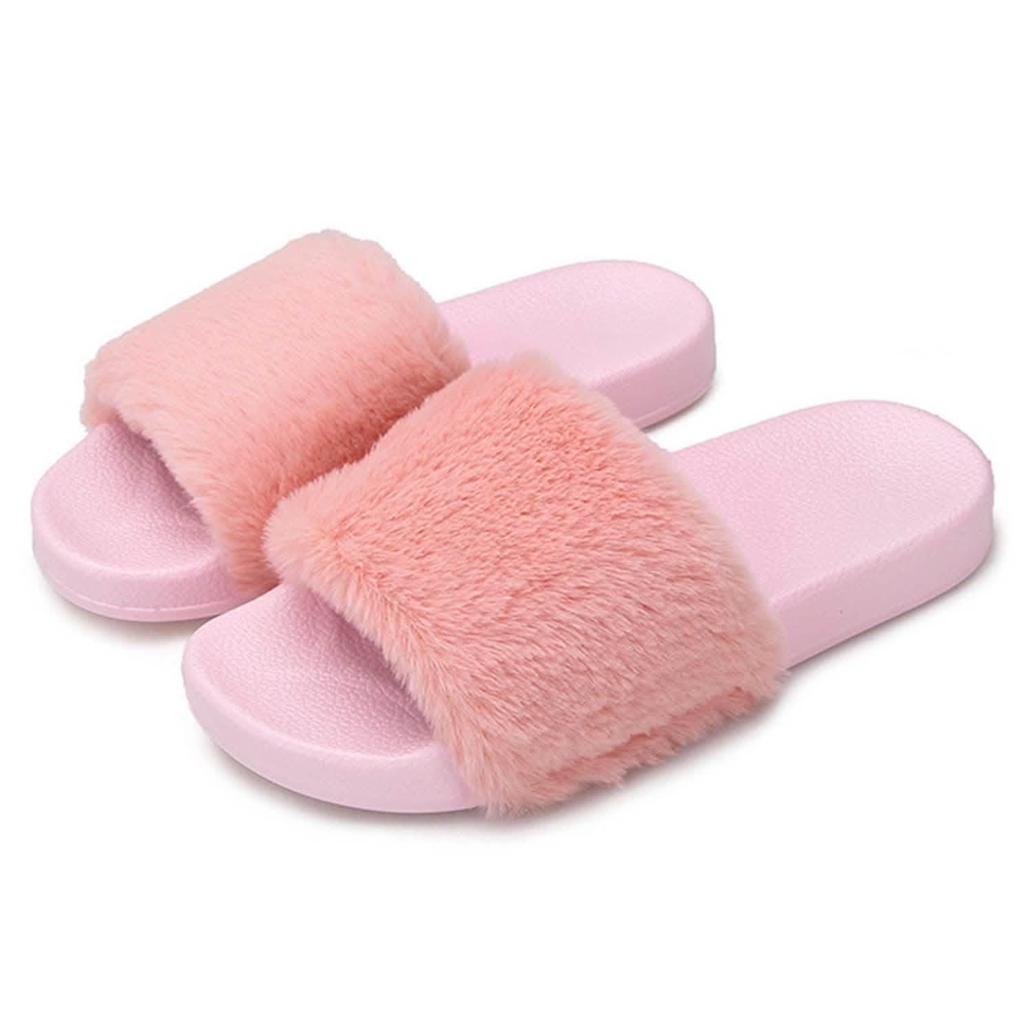 Women Faux Fur Slippers Open Toe Women's Clothing Pink 6 - DailySale