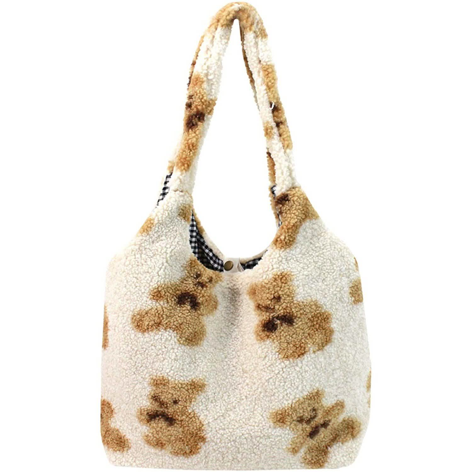 Women Girls Cute Bear Plush Shoulder Bag Large Tote Bags & Travel Beige - DailySale