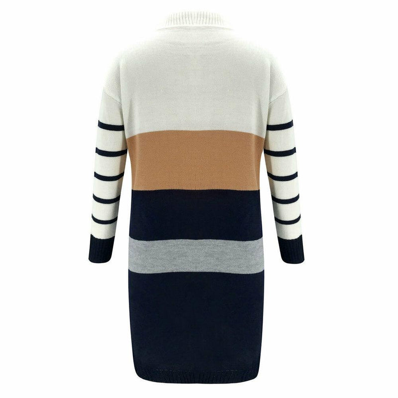 Women Knit Cowl Turtleneck Stripe Sweater Dress Long Sleeve Pullover Mini Dress Women's Clothing - DailySale