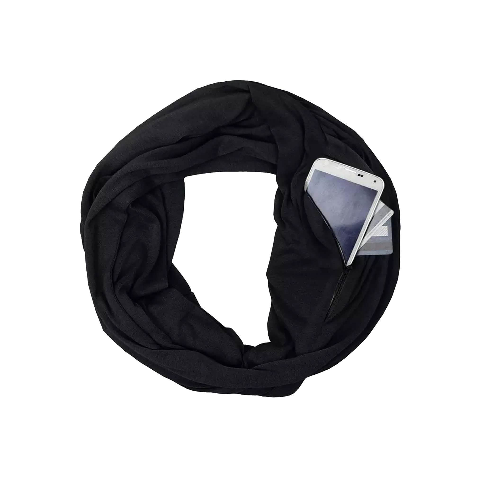 Women Lightweight Infinity Scarf With Pocket Loop Zipper Women's Shoes & Accessories Black - DailySale