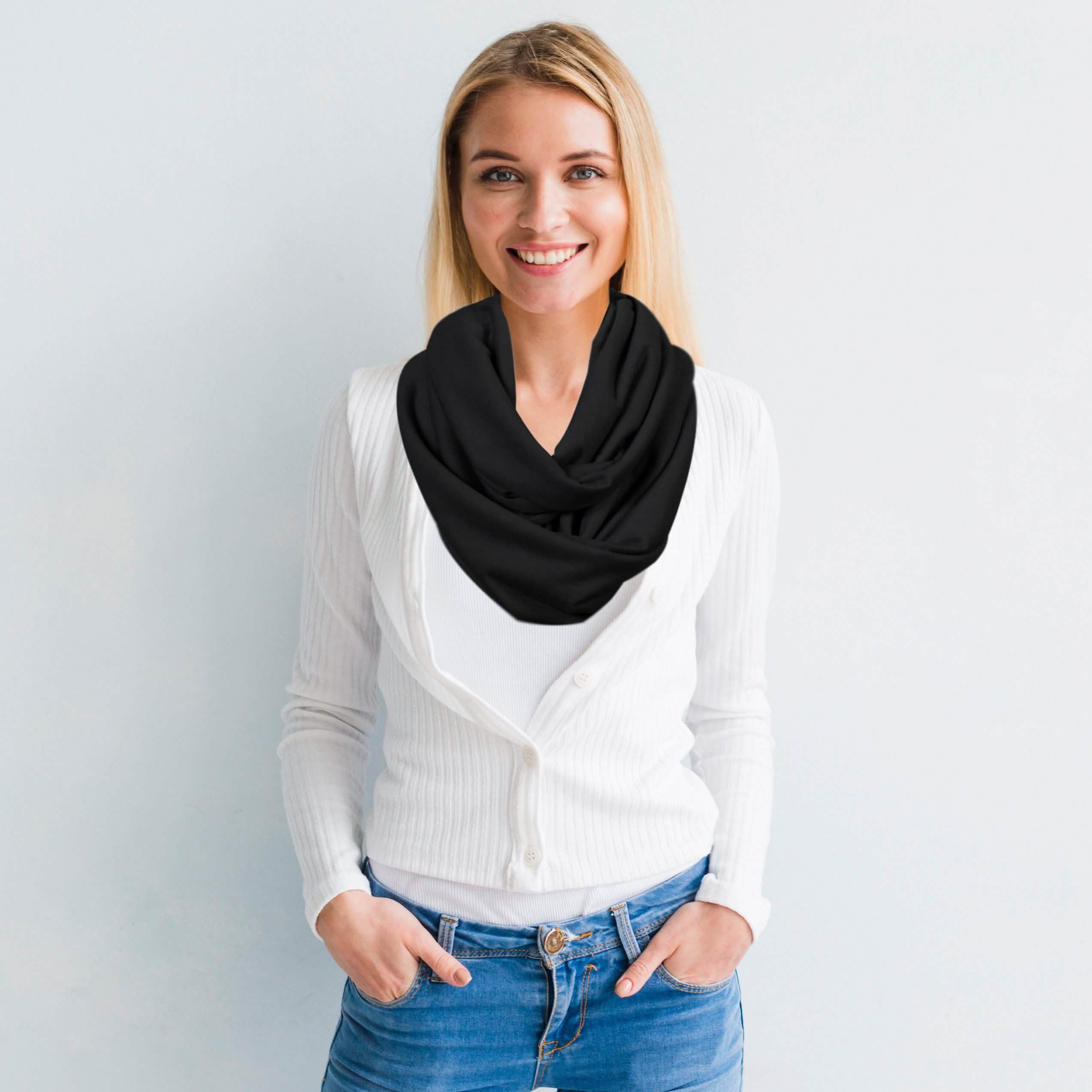 Women Lightweight Infinity Scarf With Pocket Loop Zipper Women's Shoes & Accessories - DailySale