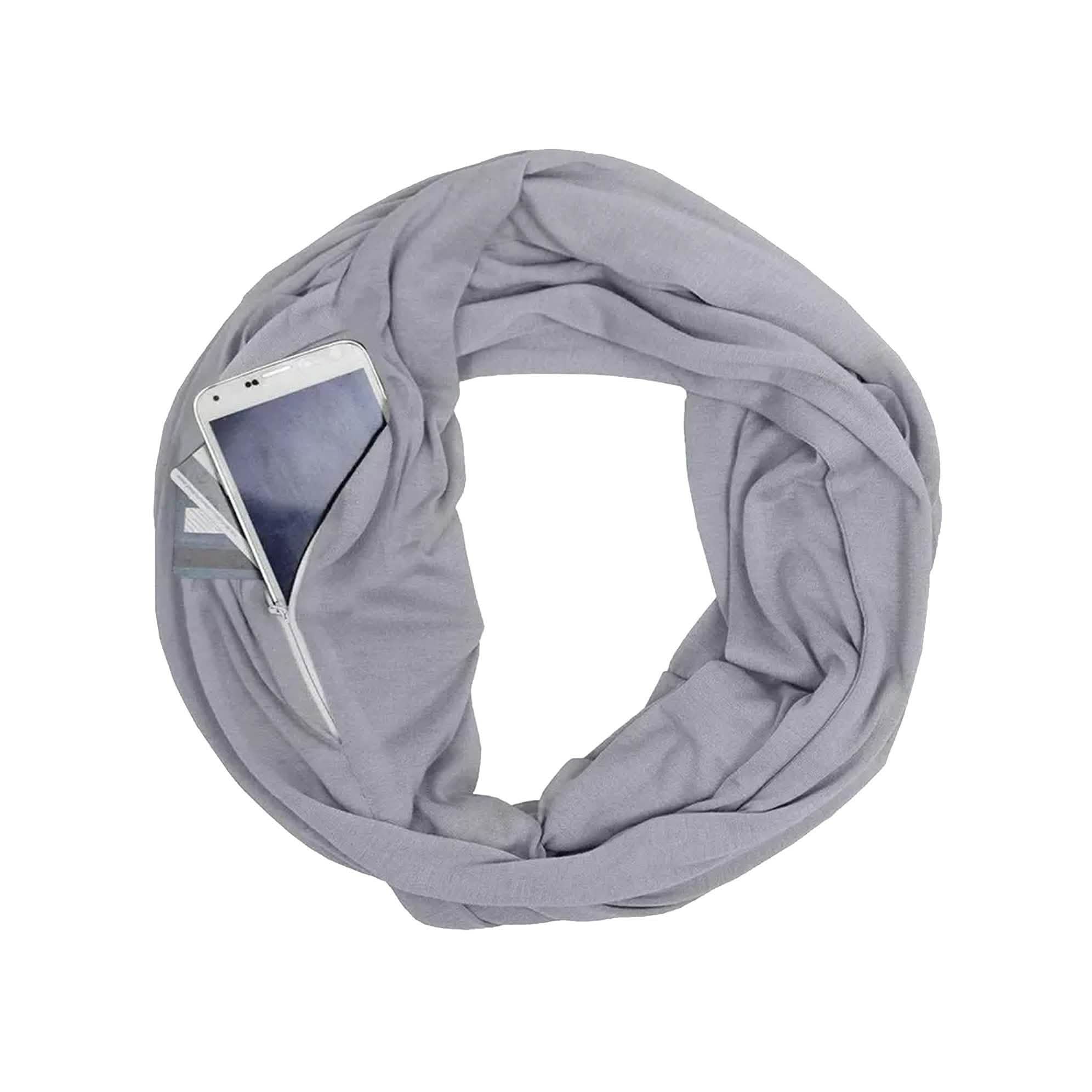 Women Lightweight Infinity Scarf With Pocket Loop Zipper Women's Shoes & Accessories Gray - DailySale