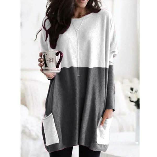 Women Long Sleeve Casual Pocket T-Shirt Loose Plus Size Top Blouse Women's Tops Black S - DailySale
