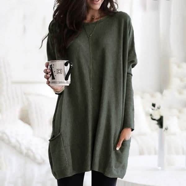 Women Long Sleeve Top Casual Pocket T-Shirt Women's Tops Army Green S - DailySale