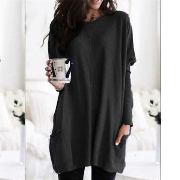 Women Long Sleeve Top Casual Pocket T-Shirt Women's Tops Black S - DailySale