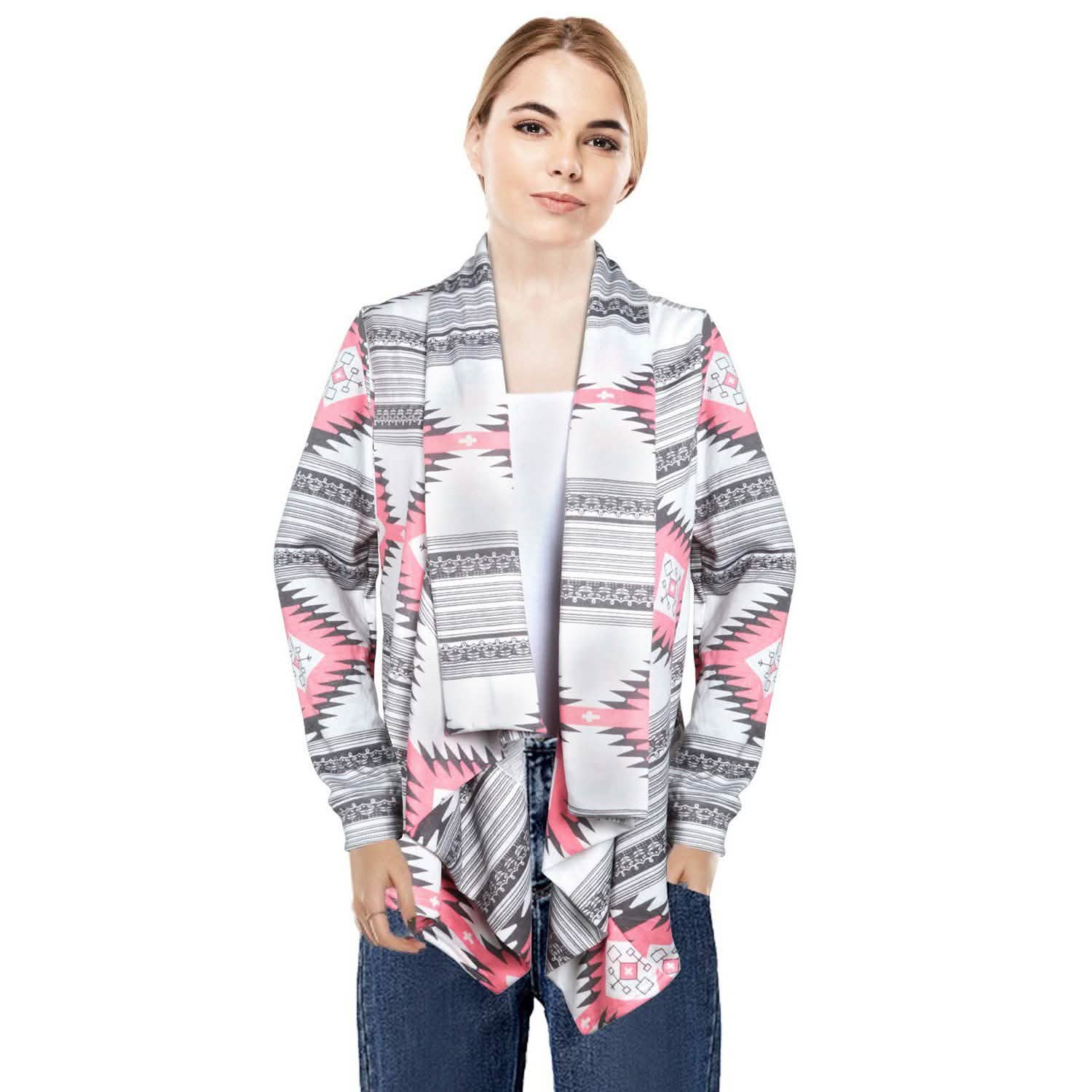 Women Open Front Long Sleeve Cardigan Women's Clothing Pink S - DailySale