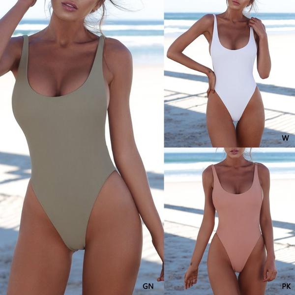Women Sexy Push Up One-piece Backless Solid Retro Triangle Swimsuit Women's Clothing - DailySale