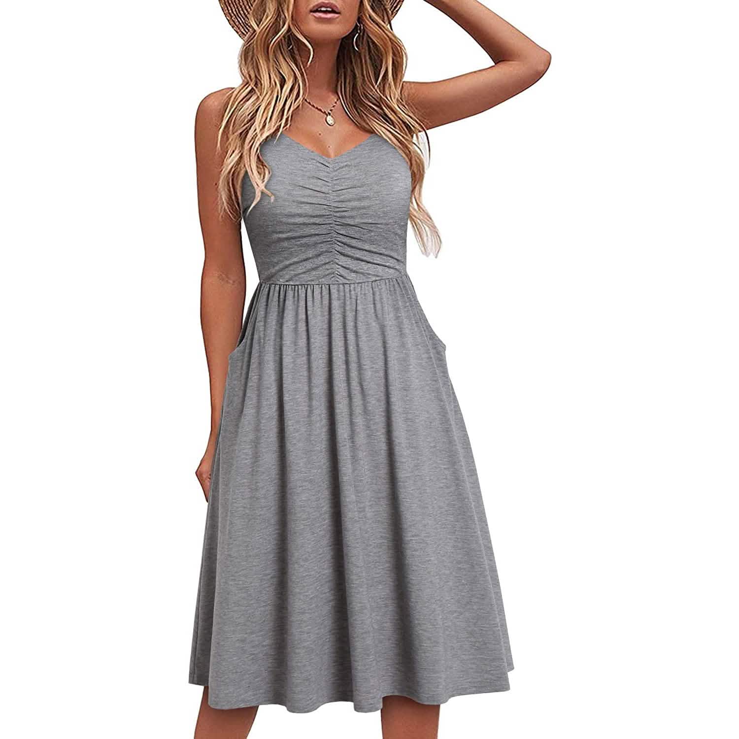 Women Sleeveless Cotton Summer Beach Dress Women's Dresses Gray S - DailySale