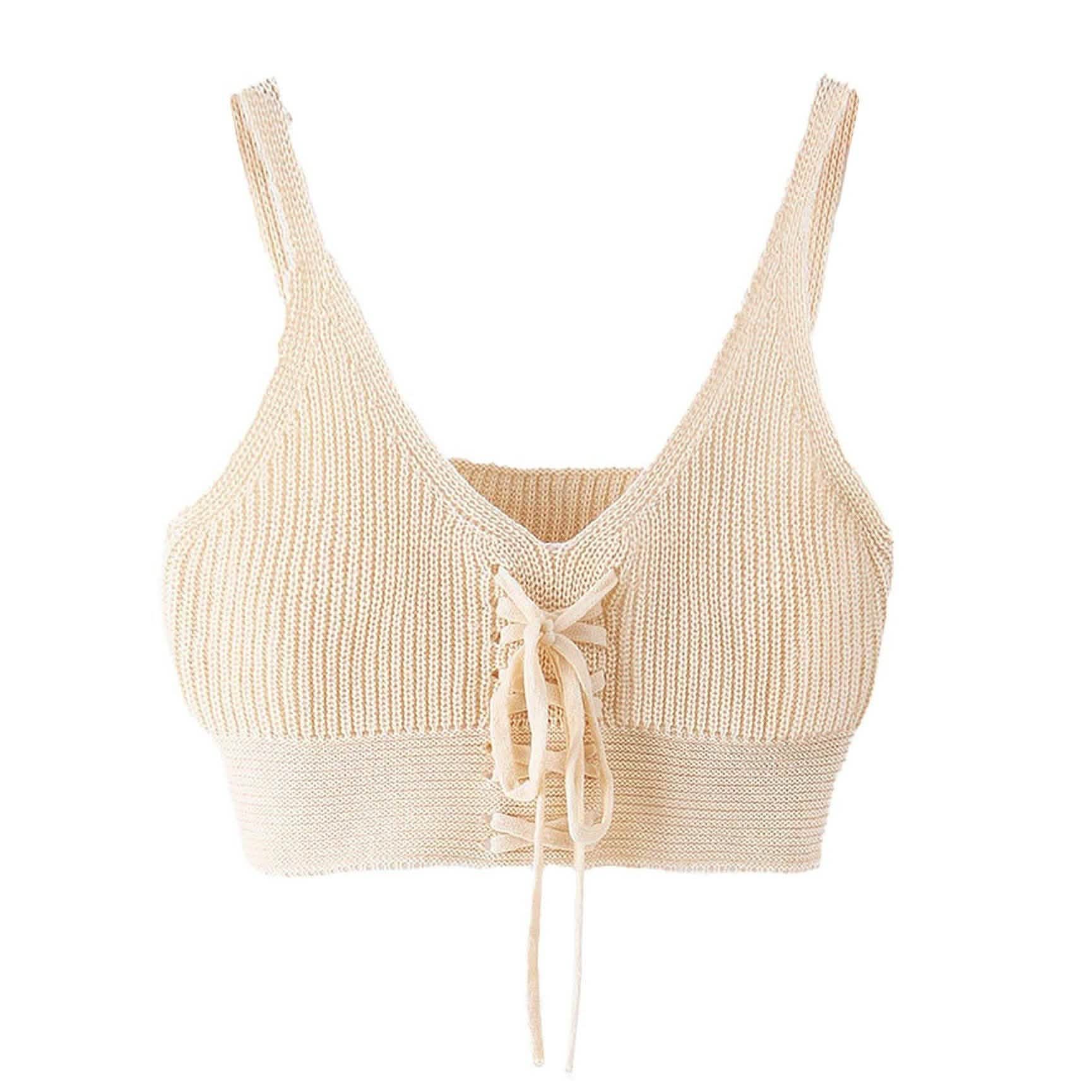 Women Sleeveless Lace Up Knitted Cami Tank Top Sexy Loose Crop Tops Blouse Women's Clothing S - DailySale