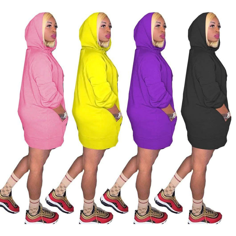 Women Solid Color Knitted Oversized Hooded Dress Casual Streetwear Women's Clothing - DailySale