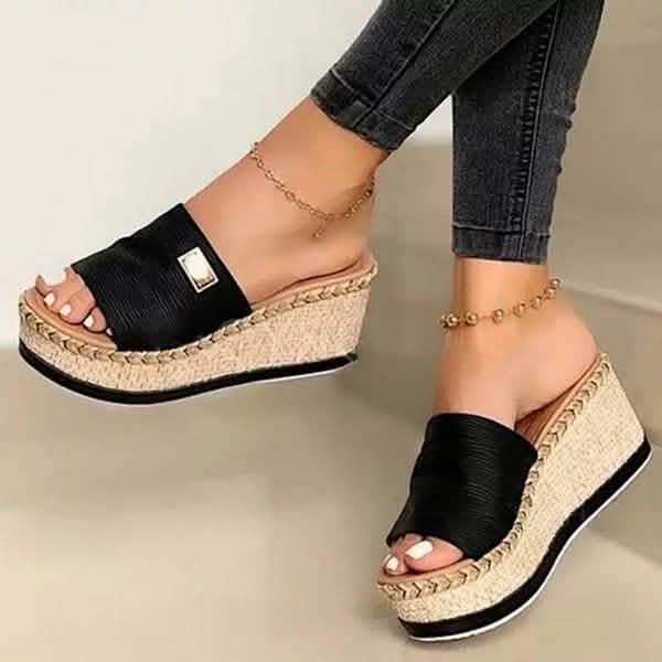 Women Wedge Slippers Platform Flip Flops Soft Comfortable New Casual Outdoor Beach Sandals Women's Clothing 4.5 Black - DailySale