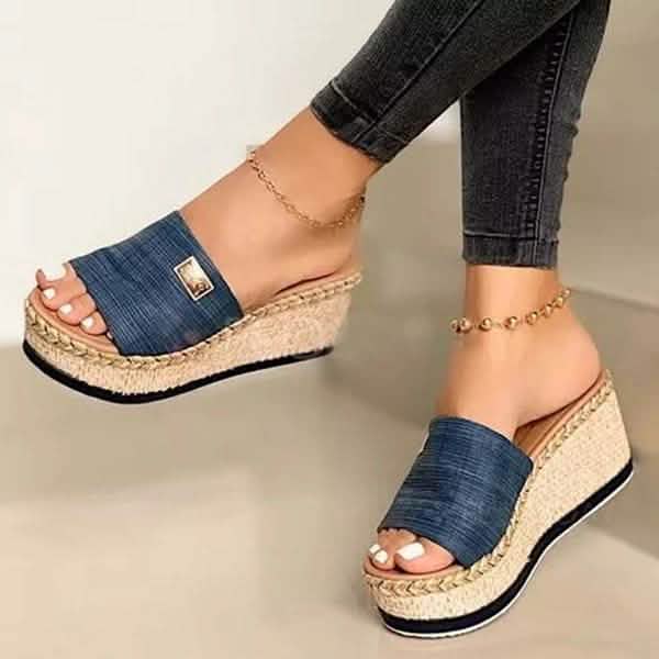 Women Wedge Slippers Platform Flip Flops Soft Comfortable New Casual Outdoor Beach Sandals Women's Clothing 4.5 Blue - DailySale