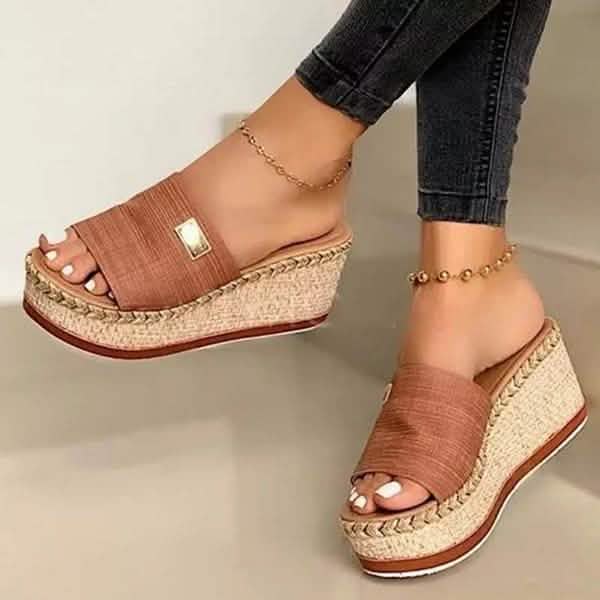 Women Wedge Slippers Platform Flip Flops Soft Comfortable New Casual Outdoor Beach Sandals Women's Clothing 4.5 Brown - DailySale