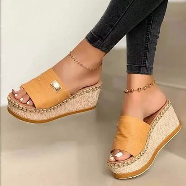Women Wedge Slippers Platform Flip Flops Soft Comfortable New Casual Outdoor Beach Sandals Women's Clothing 4.5 Yellow - DailySale