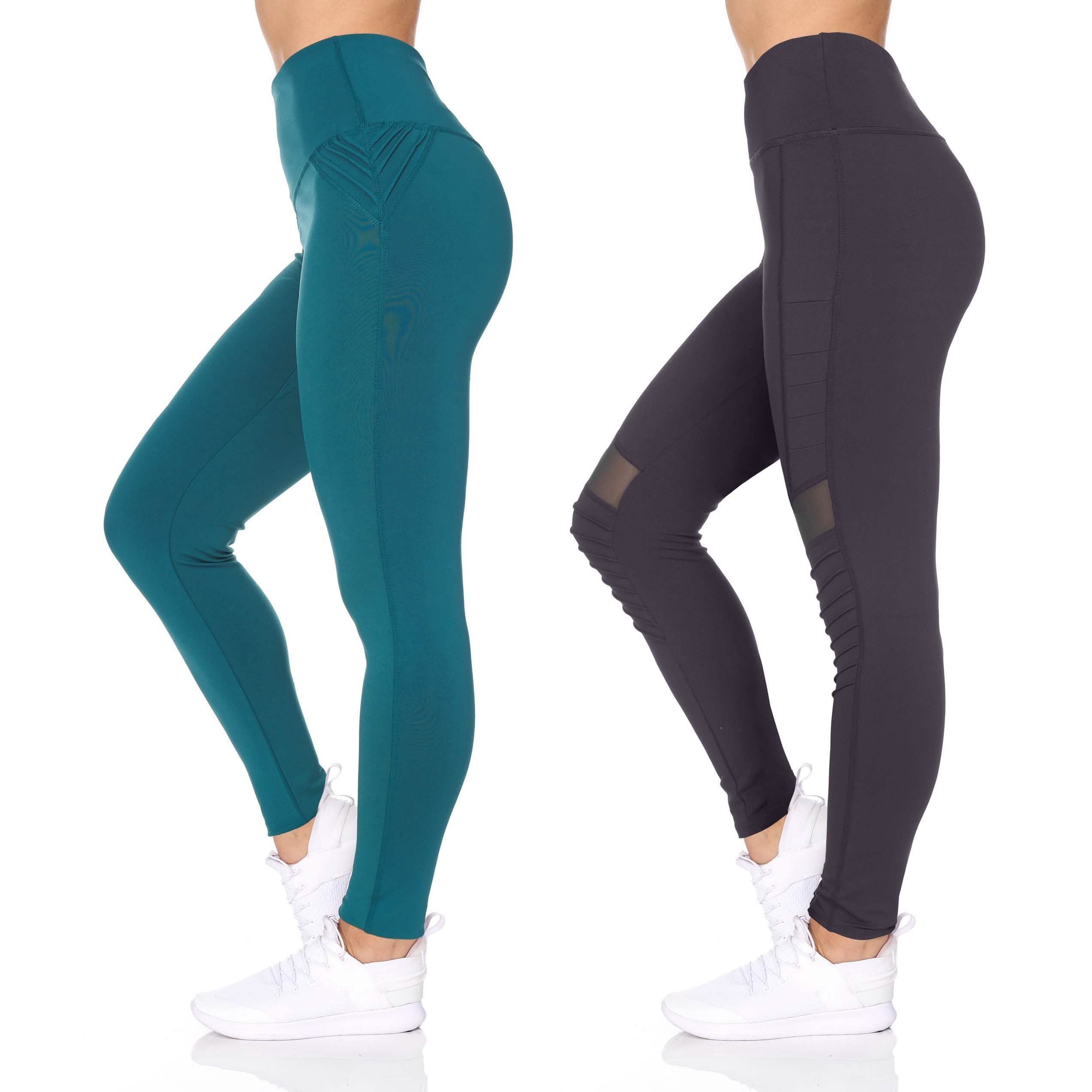 Women's 2-Pack Women's High Waist Active Full Length Leggings with Motto Women's Clothing S - DailySale