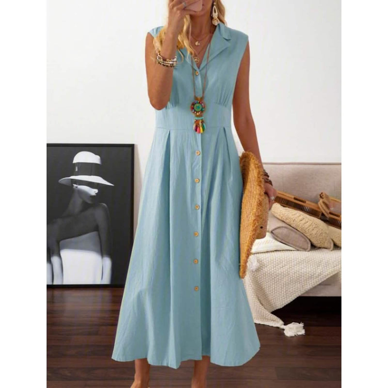 Women's A-Line Shirt Collar Casual Dress Women's Dresses Light Blue S - DailySale