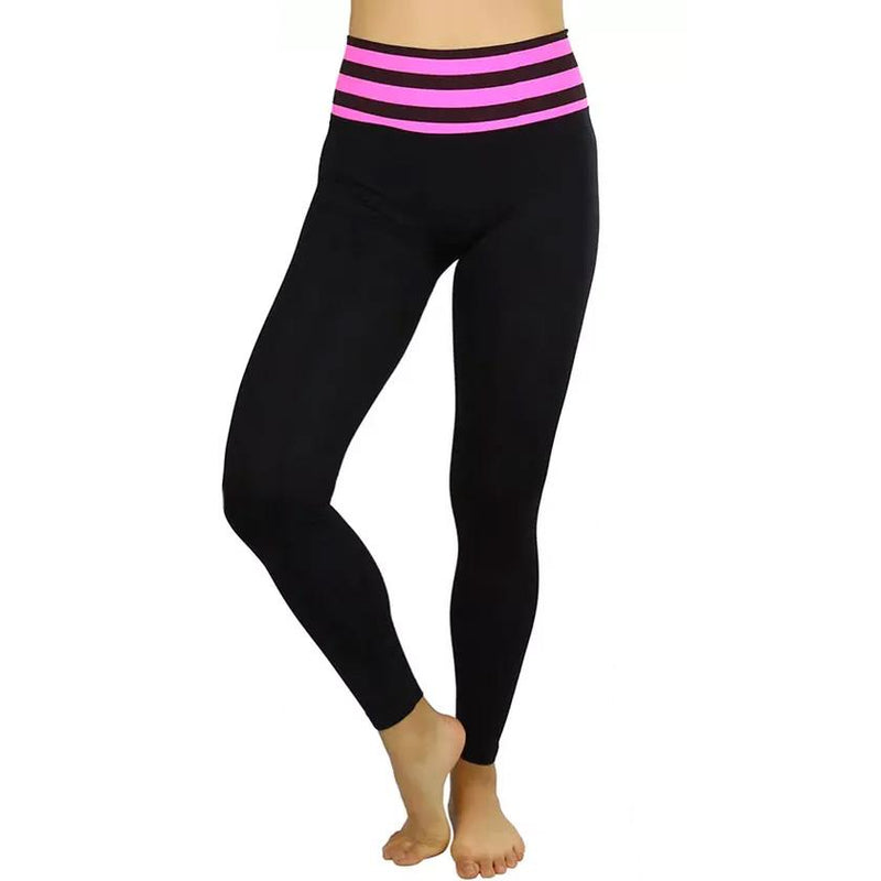 Women's Active Seamless Leggings with High Striped Waistband Women's Clothing Pink - DailySale