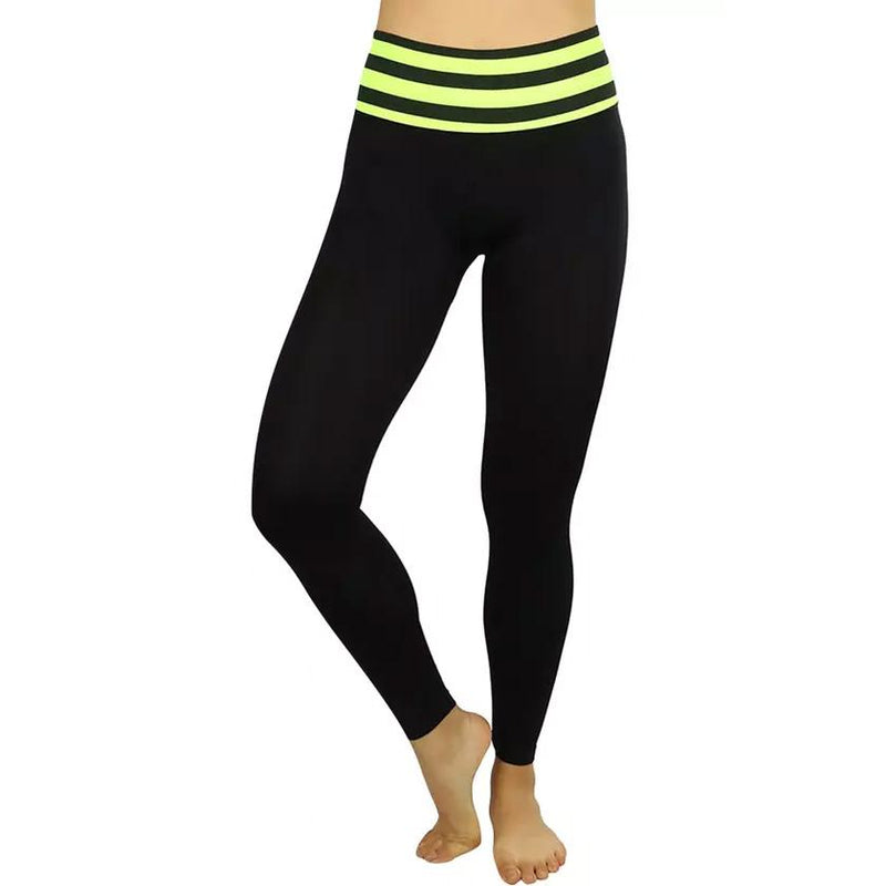 Women's Active Seamless Leggings with High Striped Waistband Women's Clothing Yellow - DailySale