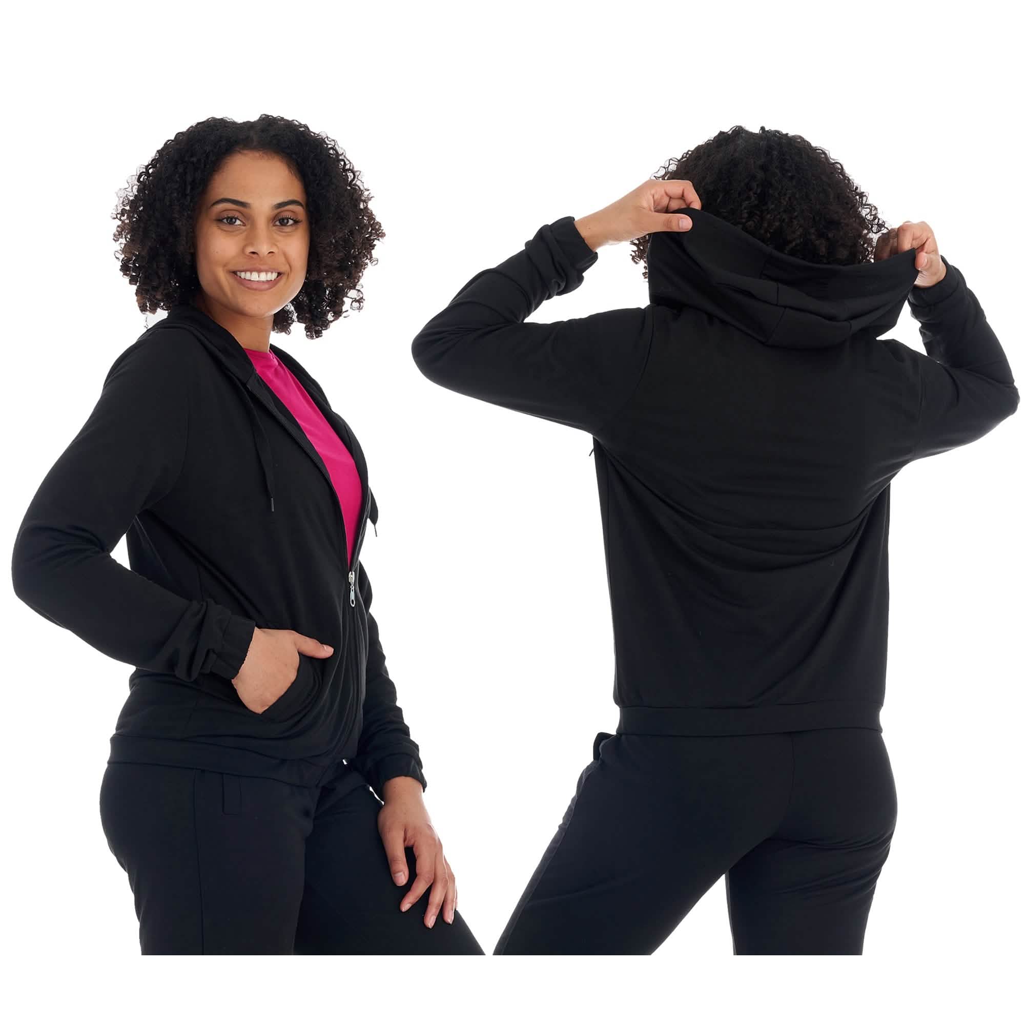 Women's Athleisure French Terry Fleece Hoodie Sweatshirt Women's Outerwear Black S - DailySale