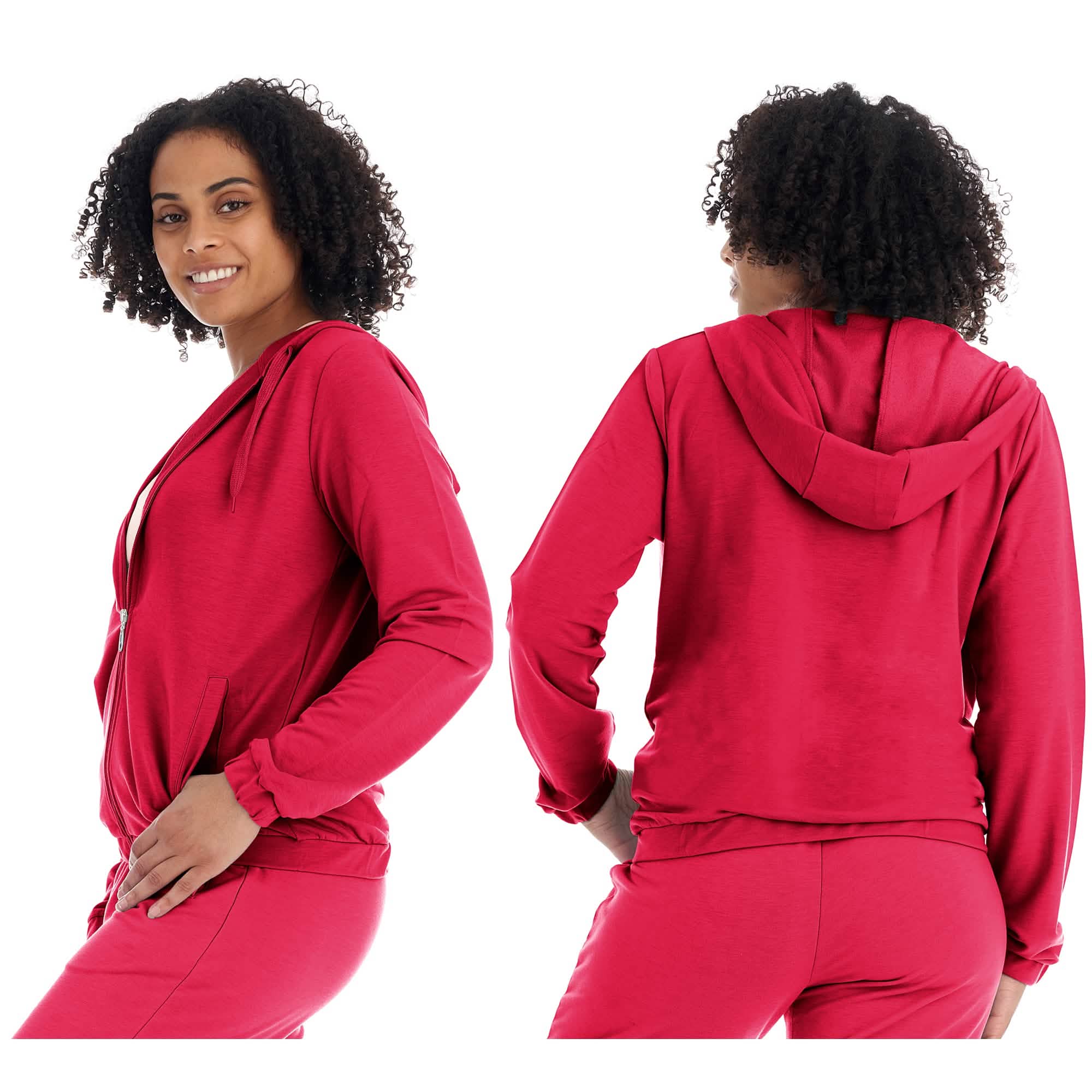 Women's Athleisure French Terry Fleece Hoodie Sweatshirt Women's Outerwear Red S - DailySale