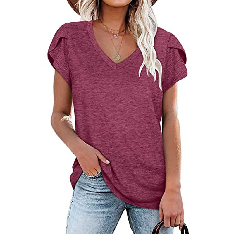 Women's Athleisure T-Shirt V-Neck Top Women's Tops Wine Red S - DailySale