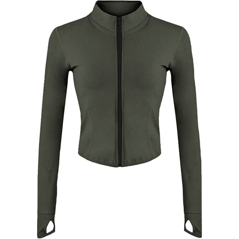 Women's Athletic Full Zip Lightweight Workout Jacket Women's Outerwear Army Green S - DailySale