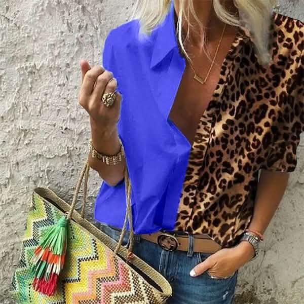 Women's Autumn Casual Deep V Neck Top Women's Tops Blue S - DailySale