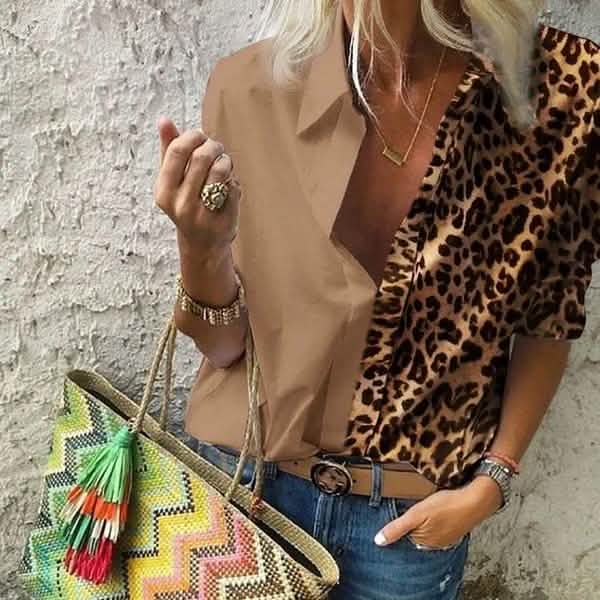Women's Autumn Casual Deep V Neck Top Women's Tops Coffee S - DailySale