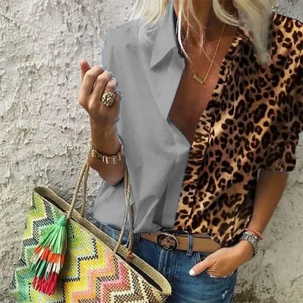 Women's Autumn Casual Deep V Neck Top Women's Tops Gray S - DailySale