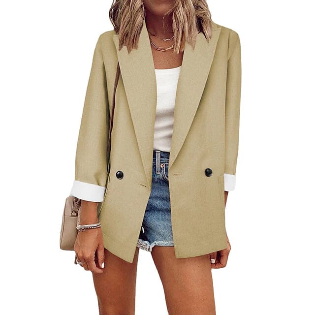 Women's Basic Double Breasted Solid Colored Blazer Women's Outerwear Apricot S - DailySale