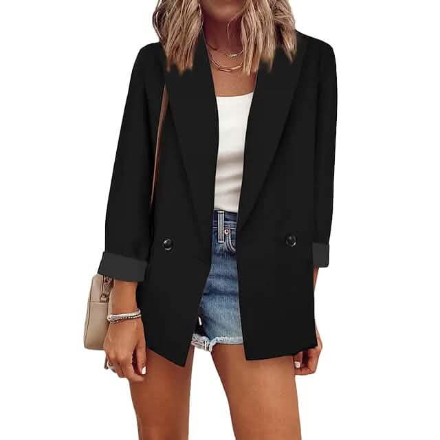 Women's Basic Double Breasted Solid Colored Blazer Women's Outerwear Black S - DailySale