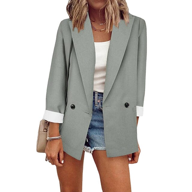 Women's Basic Double Breasted Solid Colored Blazer Women's Outerwear Light Gray S - DailySale