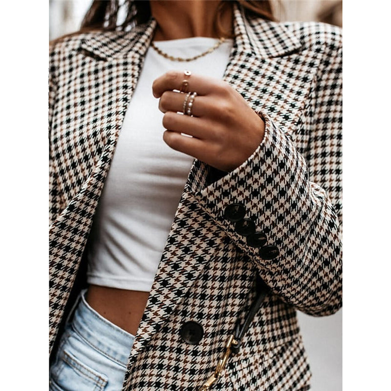 Women's Blazer Casual Jacket Long Sleeve Plaid Check Quilted Women's Outerwear - DailySale