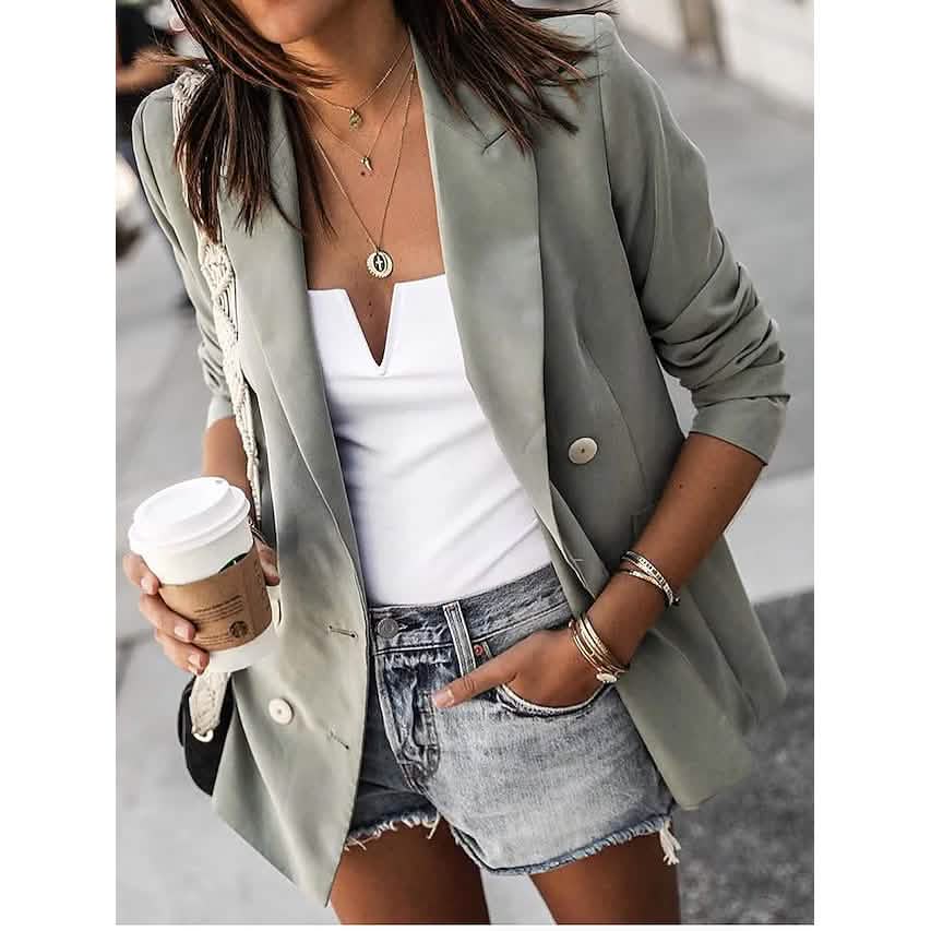 Women's Blazer Solid Color Classic Style Women's Outerwear Light Green S - DailySale